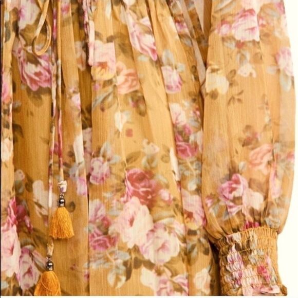 OPT Wick smocked chiffon gold and pink midi dress - Picture 6 of 11